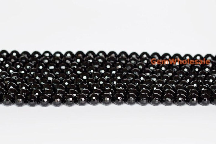 15.5" 6mm/8mm Black onyx/agate round 128 faceted beads,gemstone