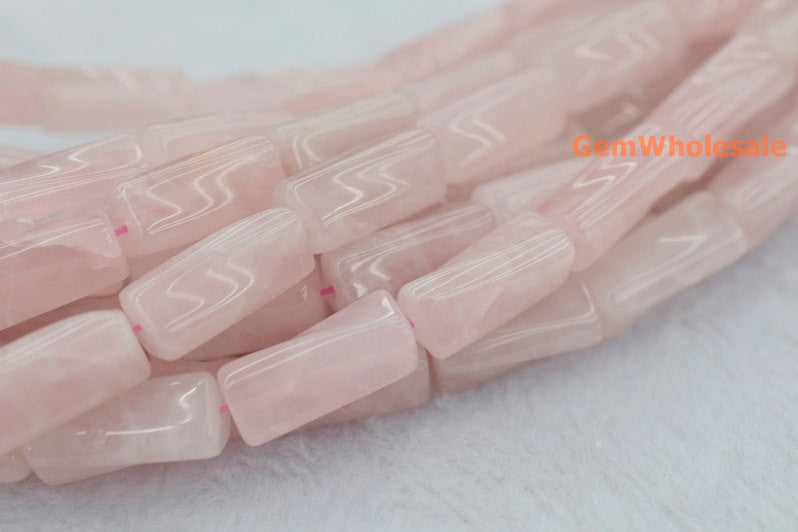 15.5" natural 9x20mm Rose quartz Twisted Column ,Twisted tube