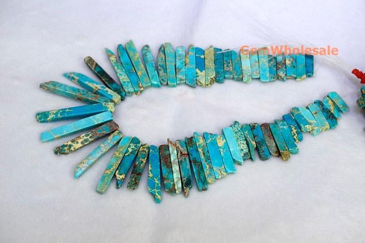 15.5" 20~50*6mm Blue Aqua Terra Jasper graduated slab,Top Drilled Stick beads, imperssion jasper