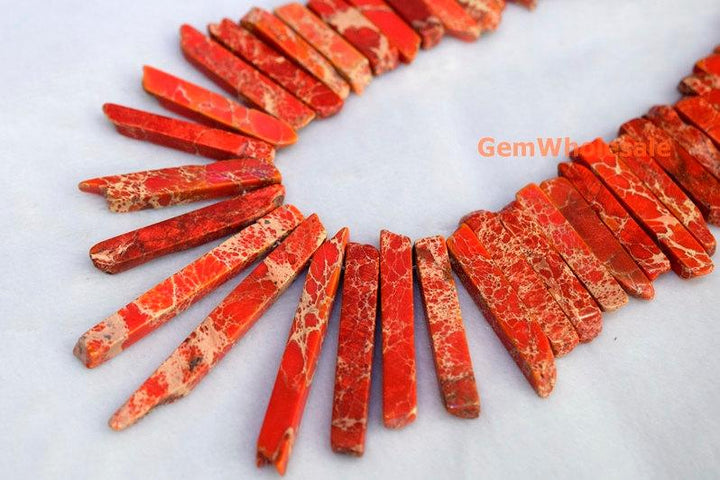 15.5" 20~50*6mm Orange Aqua Terra Jasper graduated slab,Top Drilled Stick beads, imperssion jasper