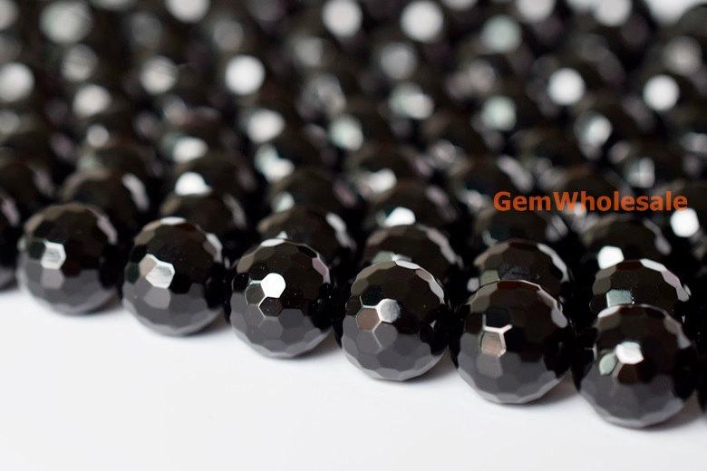 15.5" 6mm/8mm Black onyx/agate round 128 faceted beads,gemstone