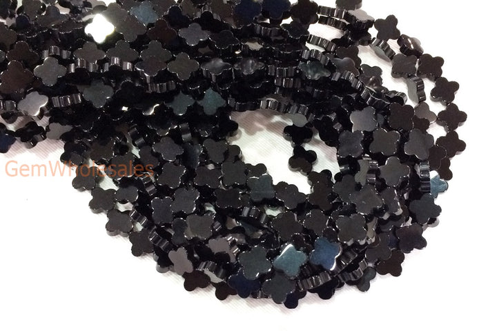 15.5" 12mm Black onyx/agate four leaf clover/quatrefoil beads