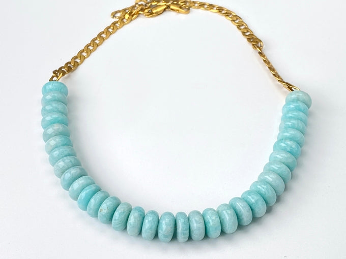 Amazonite rondelle beads necklace and bracelets