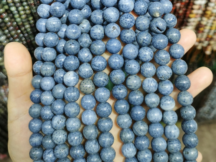 15.5" 10mm Natural blue coral Round semi precious stone beads