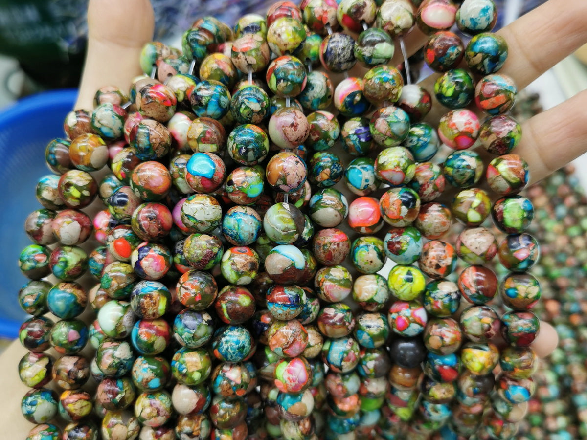 15" 10mm Multi color emperor jasper round beads, Sea Sediment