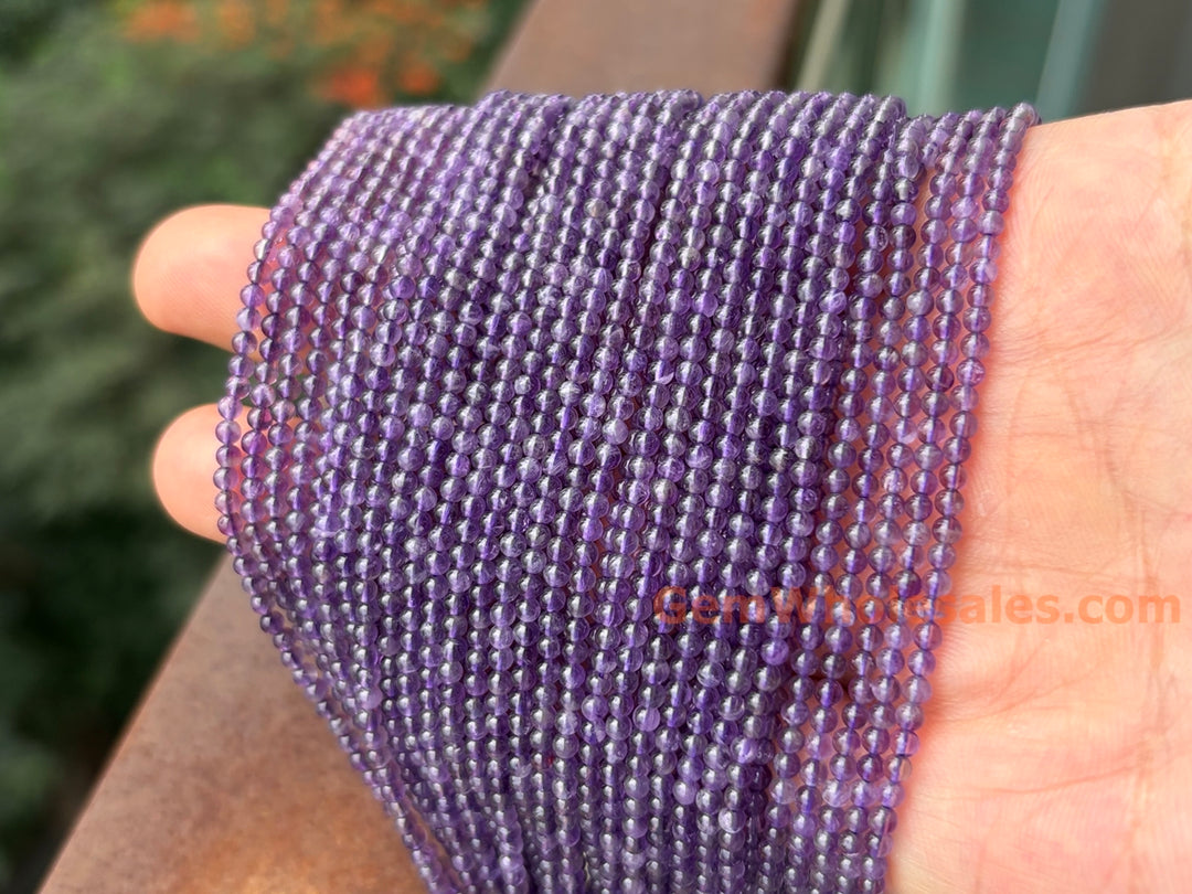 15.5" 2mm Natural amethyst round beads, purple color crystal