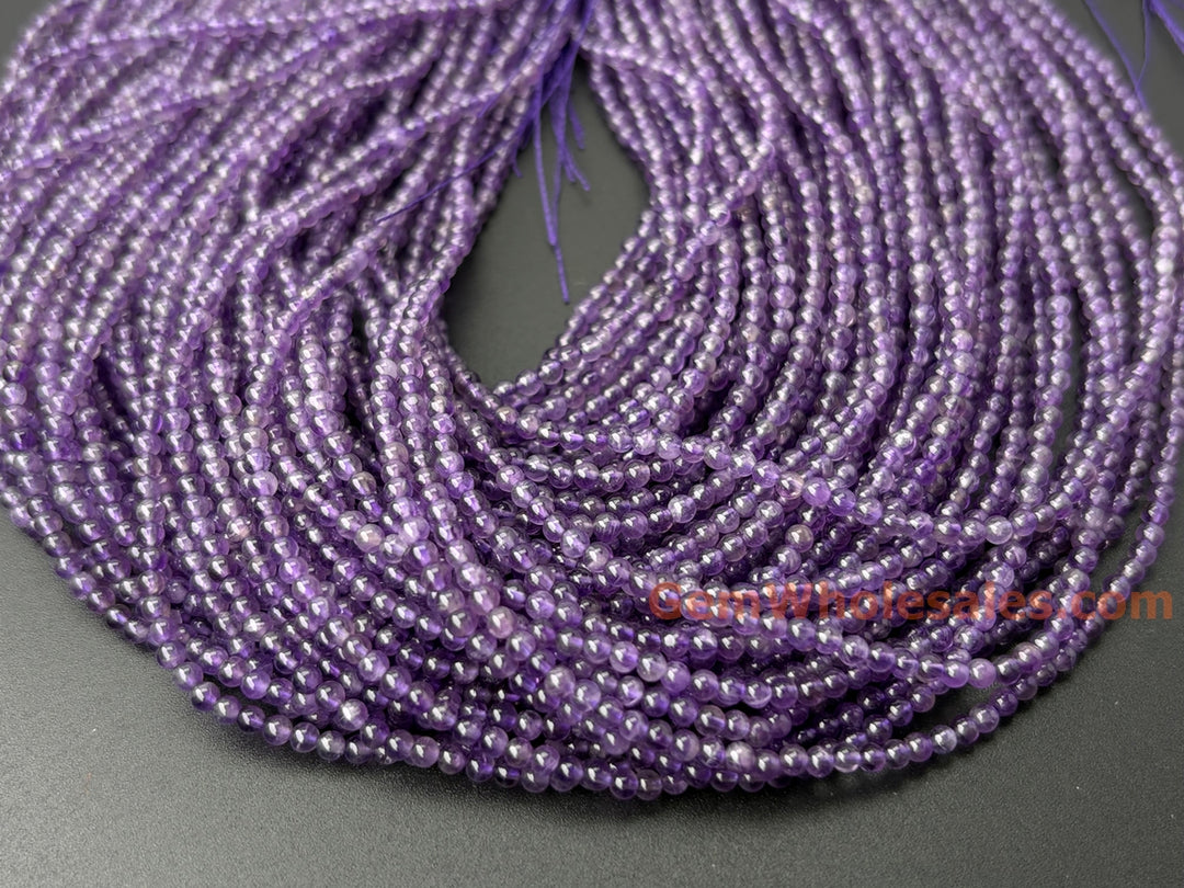 15.5" 2mm Natural amethyst round beads, purple color crystal