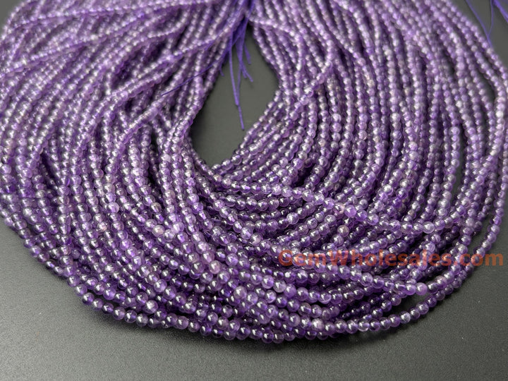 15.5" 2mm Natural amethyst round beads, purple color crystal