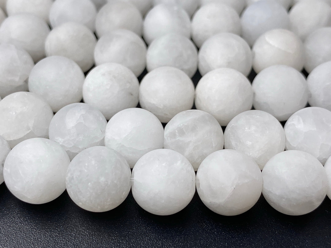 15" natural 10mm matte crack white jade Round beads