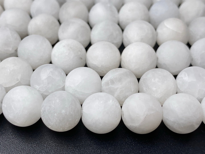 15" natural 10mm matte crack white jade Round beads