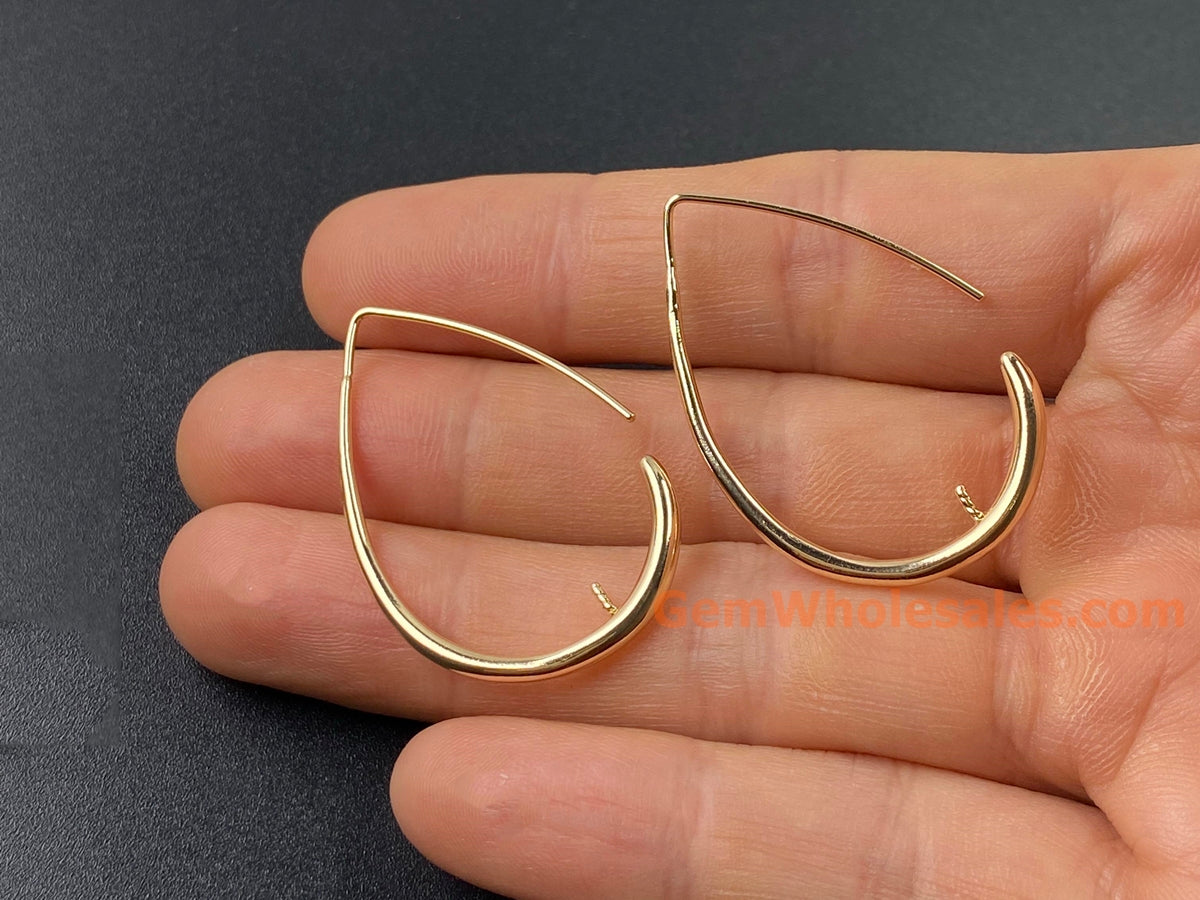 2PCS 36x26mm gold plated brass teardrop earring hoops findings