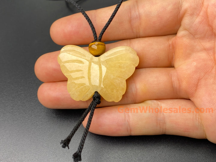 28x38mm big natural yellow jade butterfly pendant handmade necklace