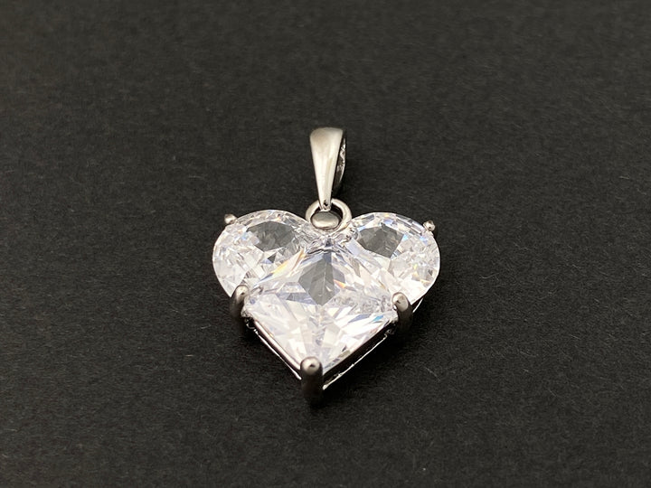 2PCS 14mm clear CZ heart, silver plated brass heart charms pendant