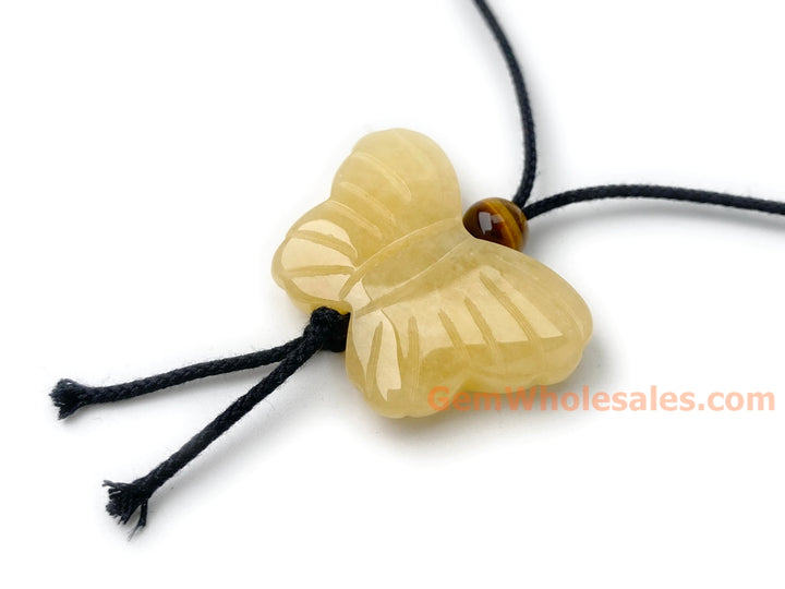 28x38mm big natural yellow jade butterfly pendant handmade necklace