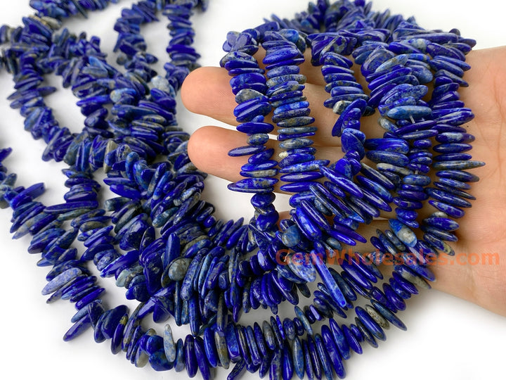 15.5" 9~18mm natural Lapis lazuli stone tooth chips beads, spike