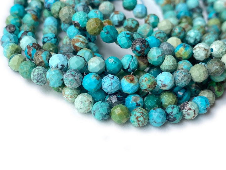 15.5" 4mm Natural HuBei turquoise round micro faceted beads