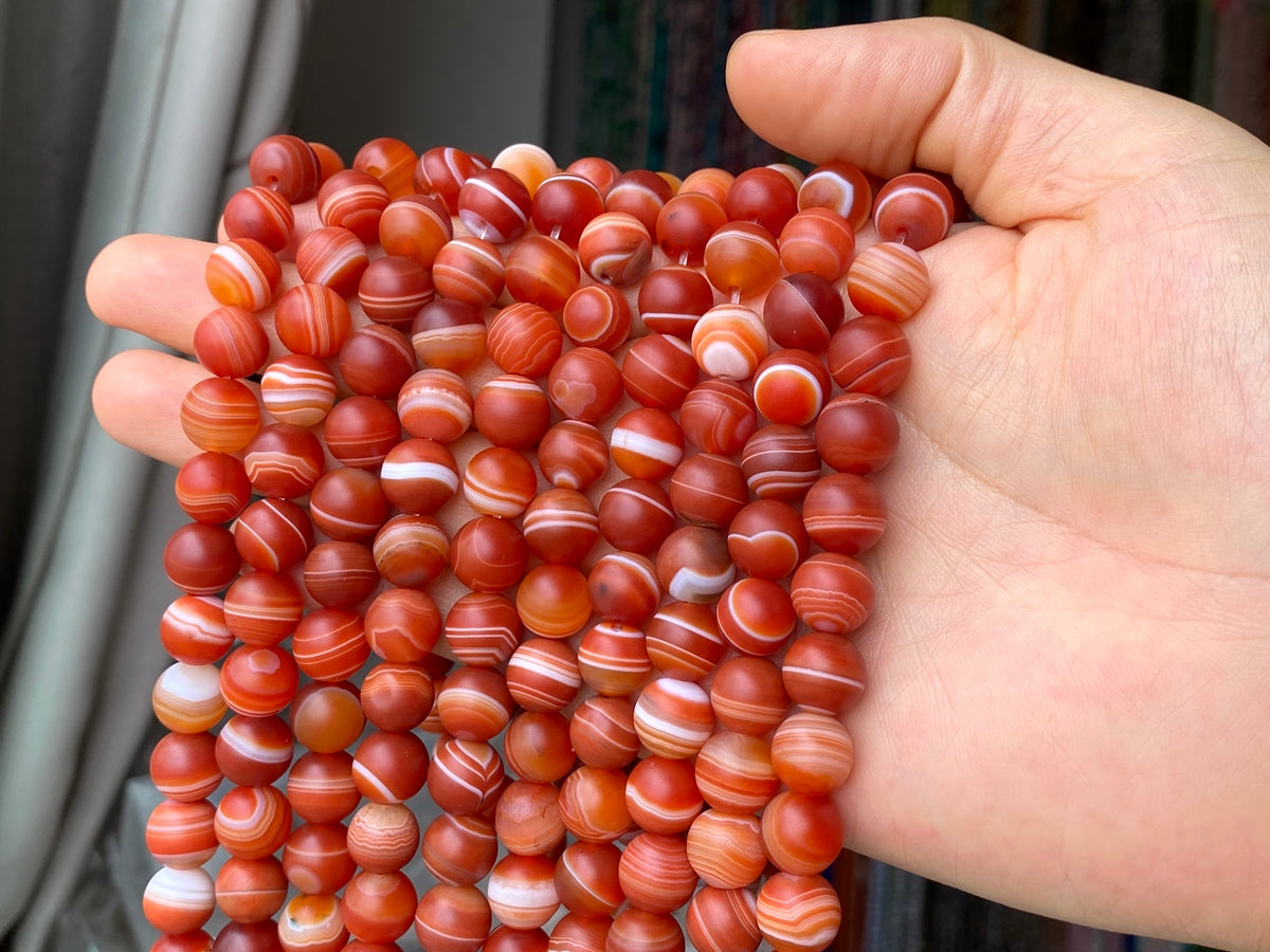 15" 10mm matte red stripe Agate Round semi precious stone beads