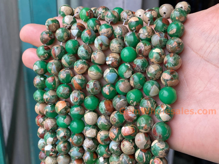 15.5" 10mm green Sea Sediment round beads,emperor jasper, Terra Jasper