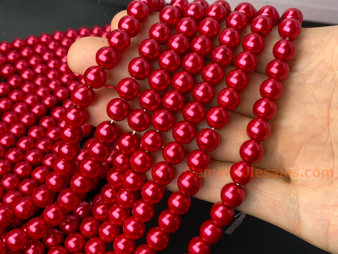 15.5" 8mm rose red glass round beads