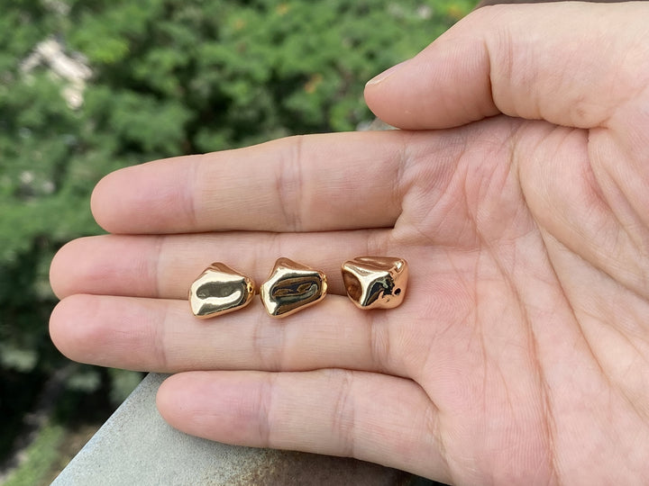 5PCS 12x14mm real gold plated brass nugget metal spacer beads