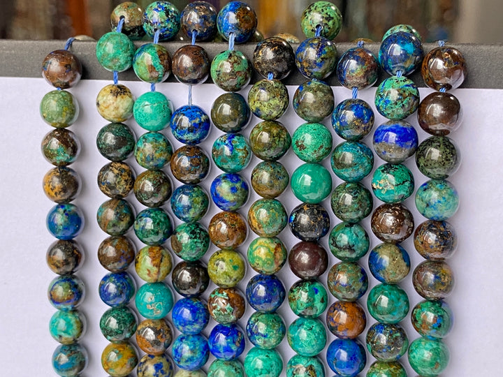 15" Genuine Azurite 8mm round beads, natural Green blue color beads