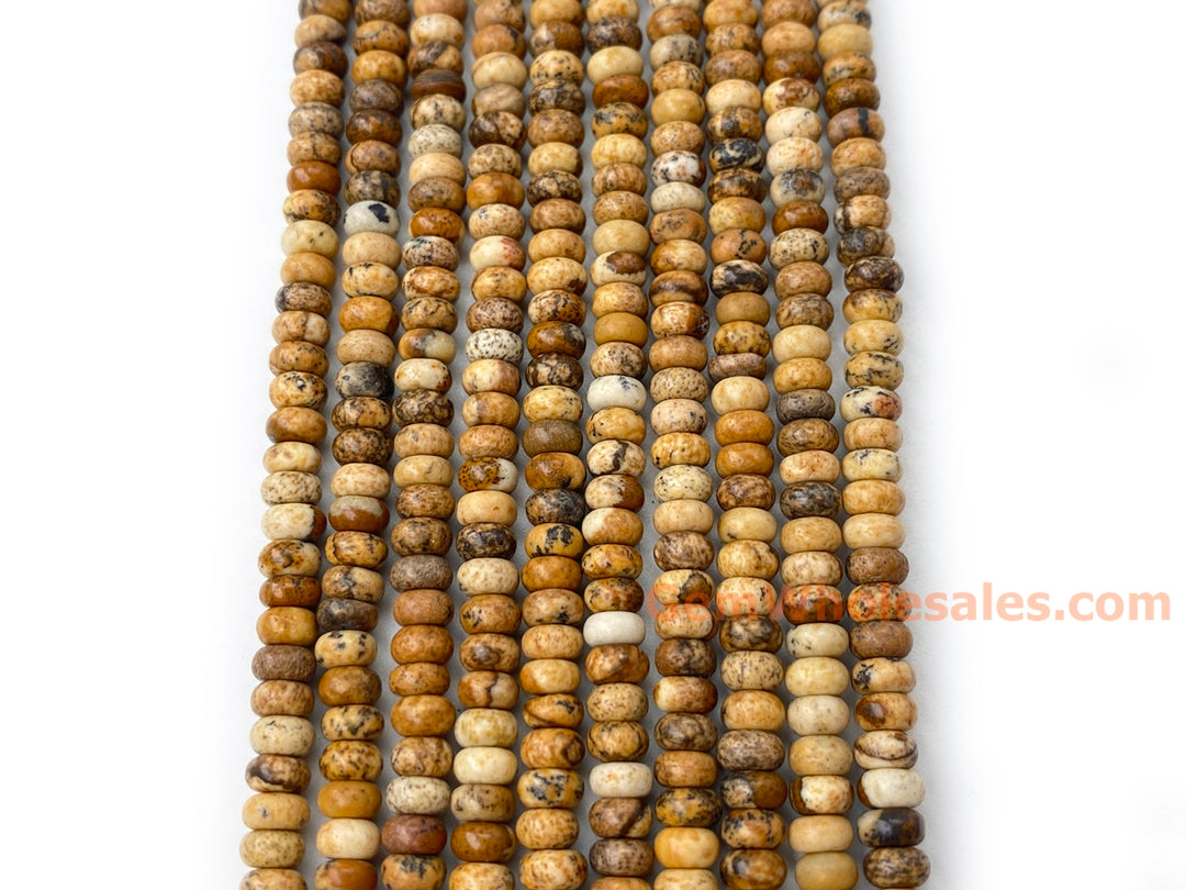 15.5“ 2x4mm Natural picture jasper rondelle heishi beads