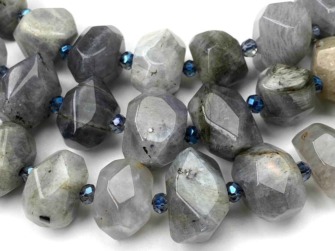 15" 15~20mm Natural labradorite faceted nugget pendant beads