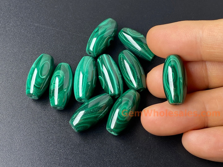 2PCS 10x20mm natural malachite stone oval barrel/marquise beads