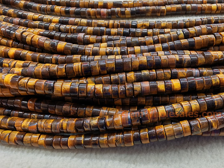 15.5" 3x6mm Natural yellow tiger eye stone heishi tube beads