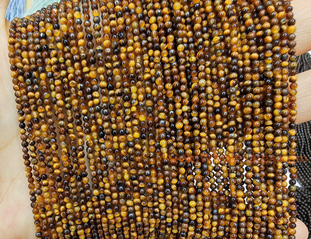 15.5" 2mm Natural yellow tiger eye stone round jewelry beads