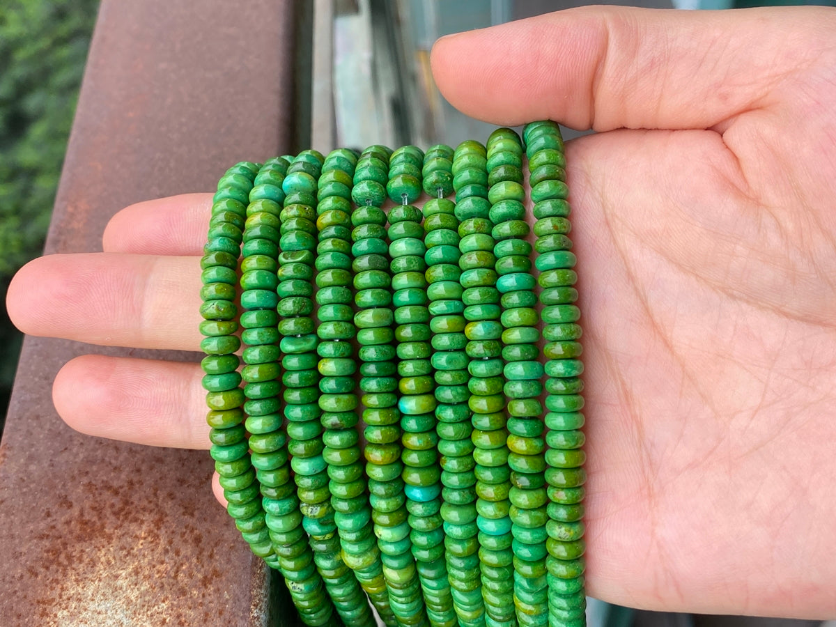 14.5" 3x6mm dark green howlite turquoise rondelle/wheel beads