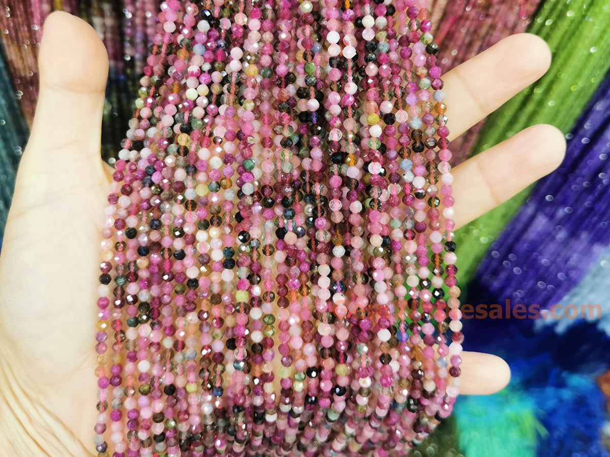 15.5" 3mm natural multi color Tourmaline round faceted gemstone beads