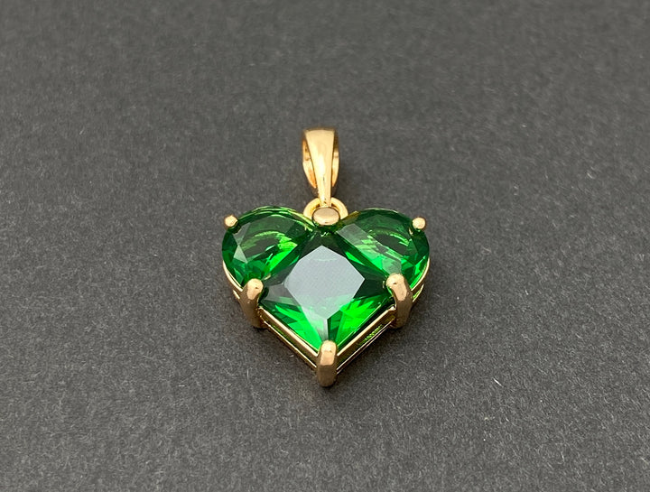 2PCS 14mm Green CZ heart, Gold Plated brass heart charms pendant