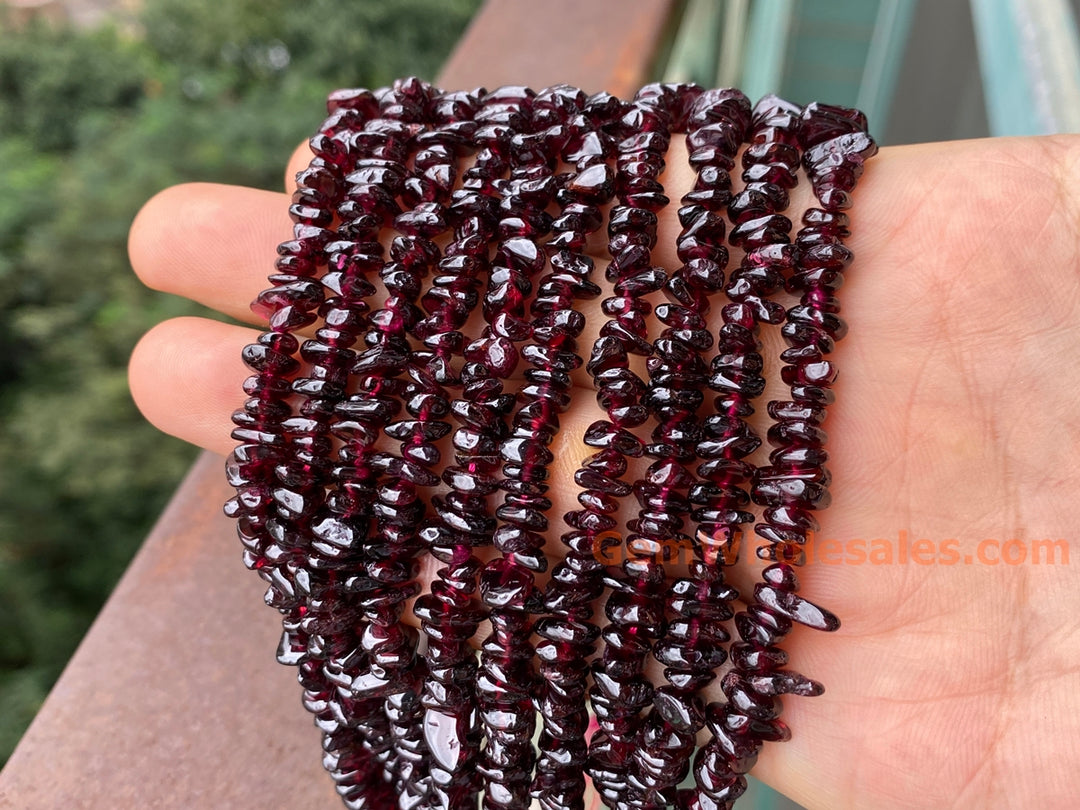 32" AA 5x10mm Natural red Garnet stone chips beads, nice polish