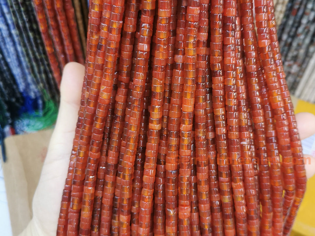 15.5" 3x6mm Carnelian gemstone Heishi beads