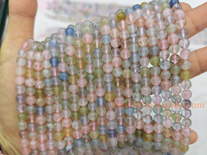 15.5" 6mm Natural Morganite multi color Round Beads, AAA grade