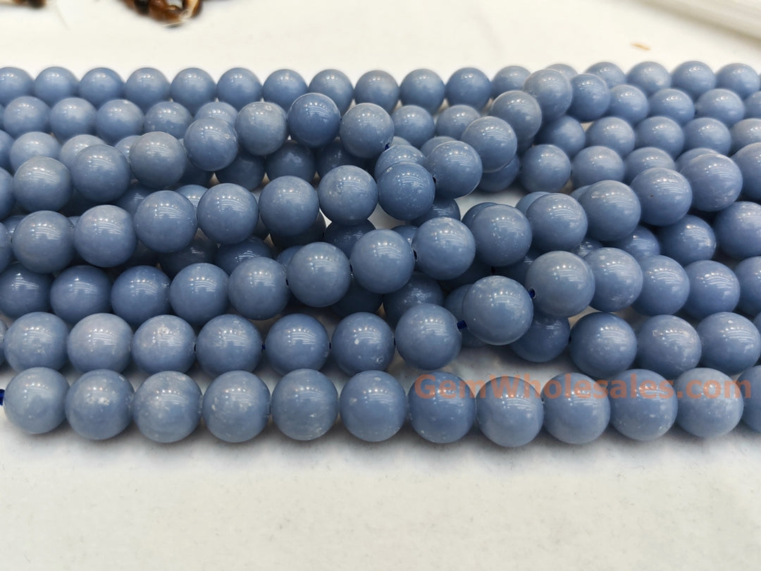 15.5" 12mm Natural blue angelite stone round beads