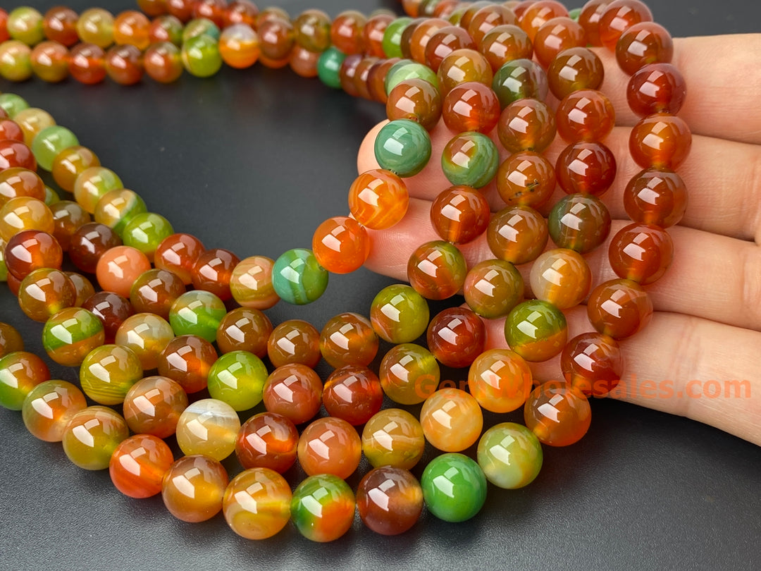 10mm Red Green banded Agate round beads for jewelry making, 15"