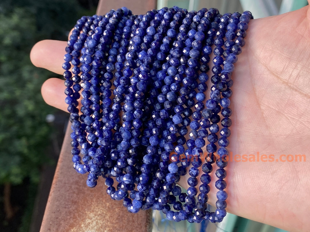 15.5" 4mm natural sodalite semi precious stone round micro faceted beads