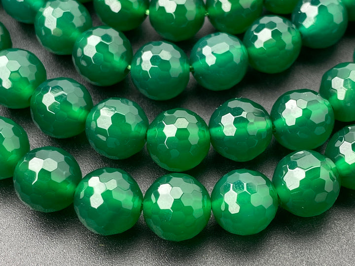 10mm green agate round faceted beads