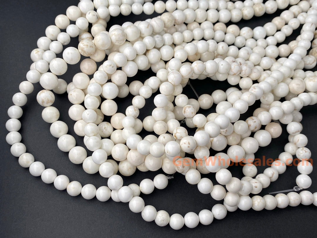 15.5" 6mm/8mm Natural Cream White howlite round beads, Ivory beige