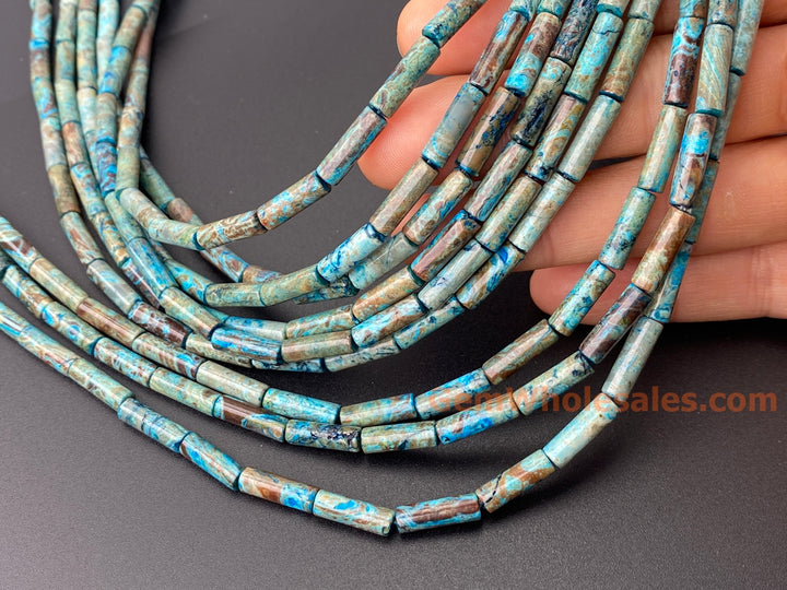 15.5" 4x13mm Turquoise blue Calsilica jasper cylinder tube beads