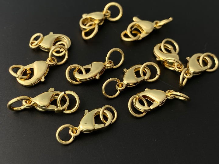 10PCS 12x7mm gold plated brass metal jewelry lobster claw clasps
