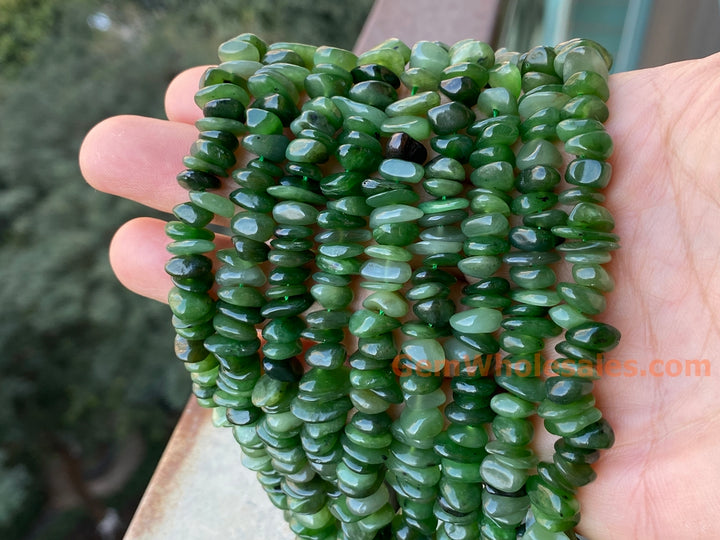 15.5" 8x10mm Natural green jade nuggets chips beads