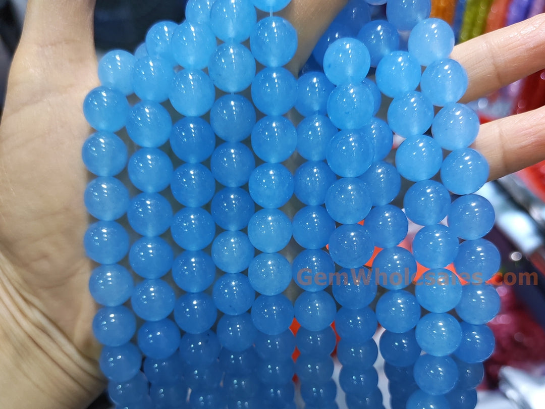 15" 12mm light blue Malaysian jade Round beads