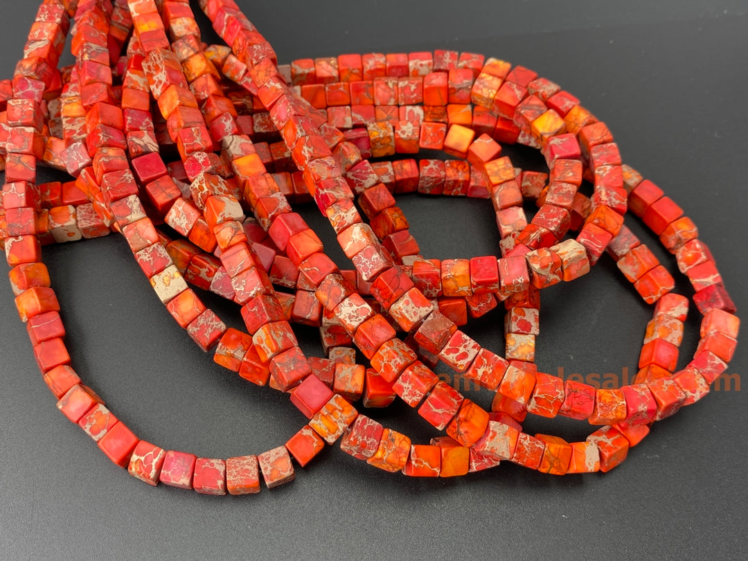 15.5" 6mm  orange Sea Sediment cube beads,emperor jasper cube,orange Aqua Terra Jasper