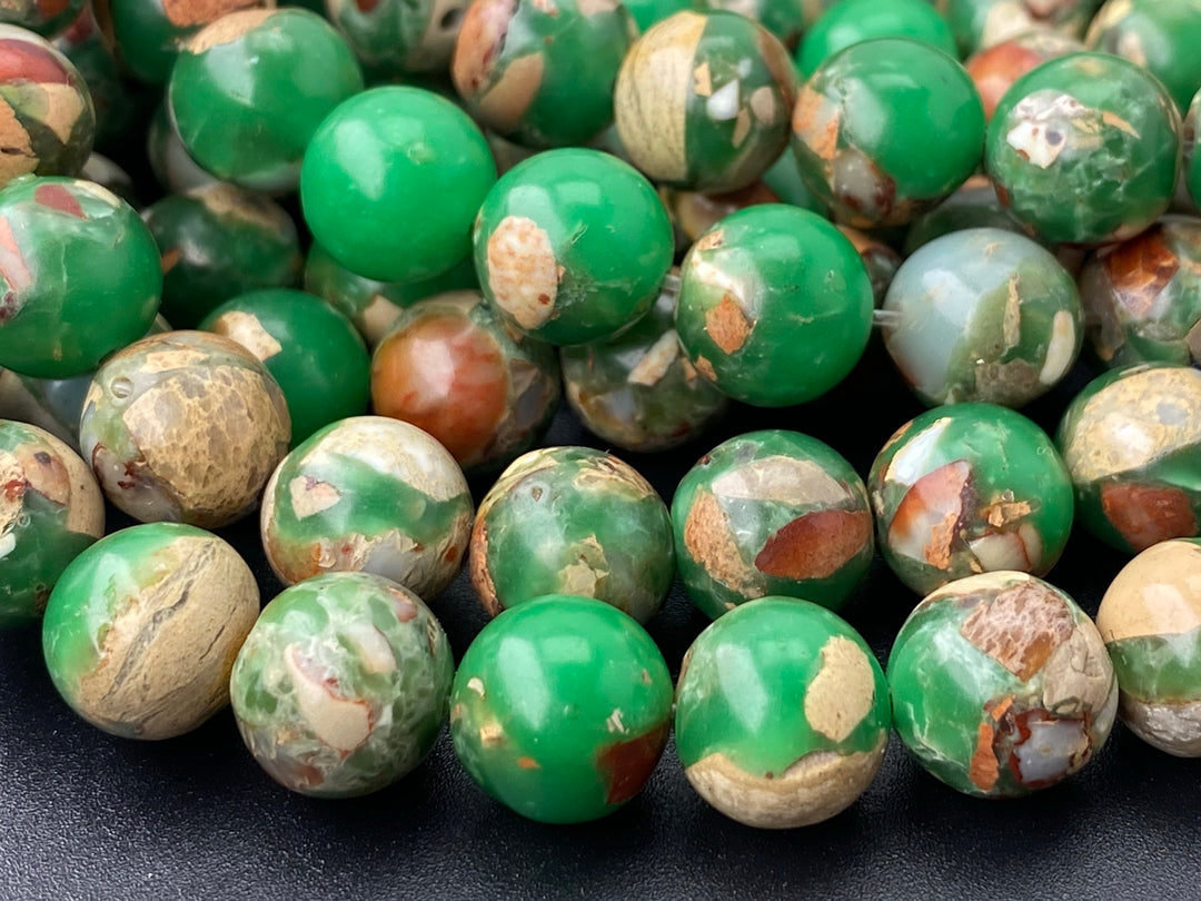 15.5" 10mm green Sea Sediment round beads,emperor jasper, Terra Jasper