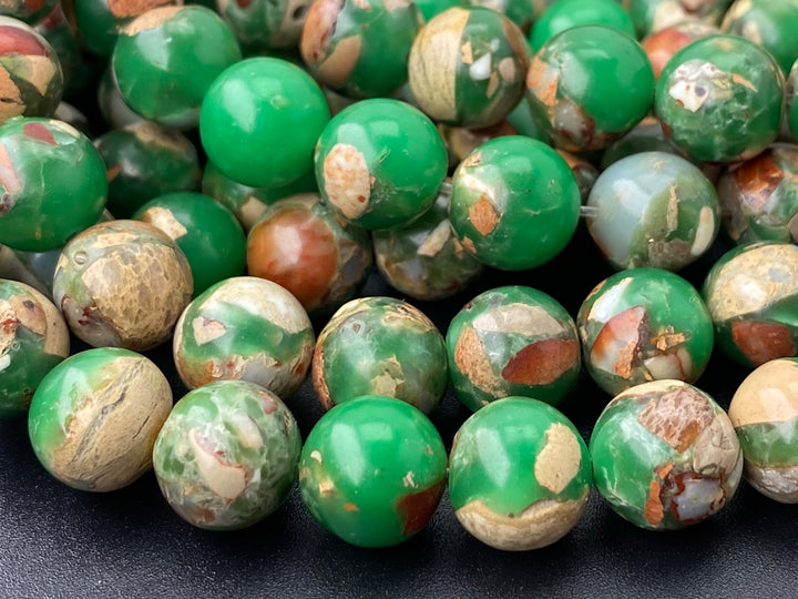 15.5" 10mm green Sea Sediment round beads,emperor jasper, Terra Jasper