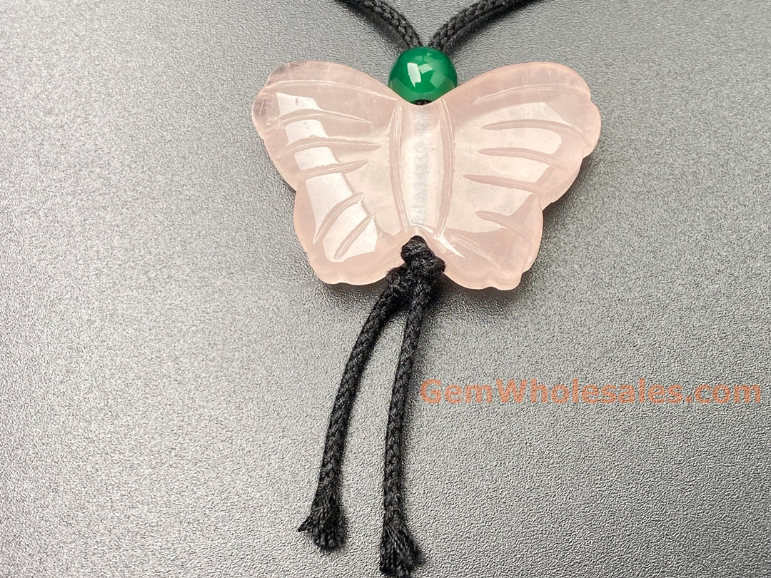 28x38mm big natural Rose quartz butterfly pendant handmade necklace