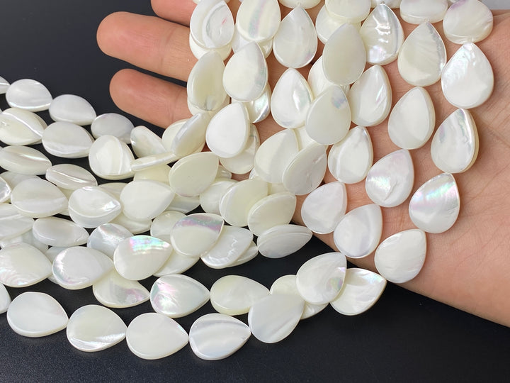 15.5" 13x18mm Natural white mother of pearl(MOP) flat teardrop beads